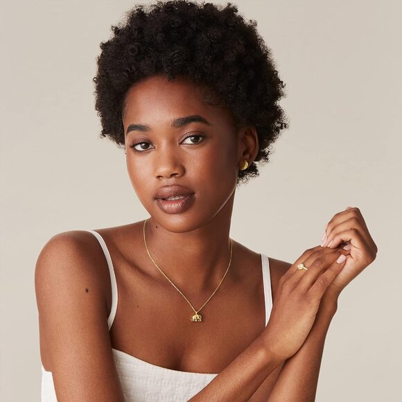 Women's Elephant Gold Plated Pendant Dainty Cubic Zirconia Chain Necklace - Picture 2 of 4